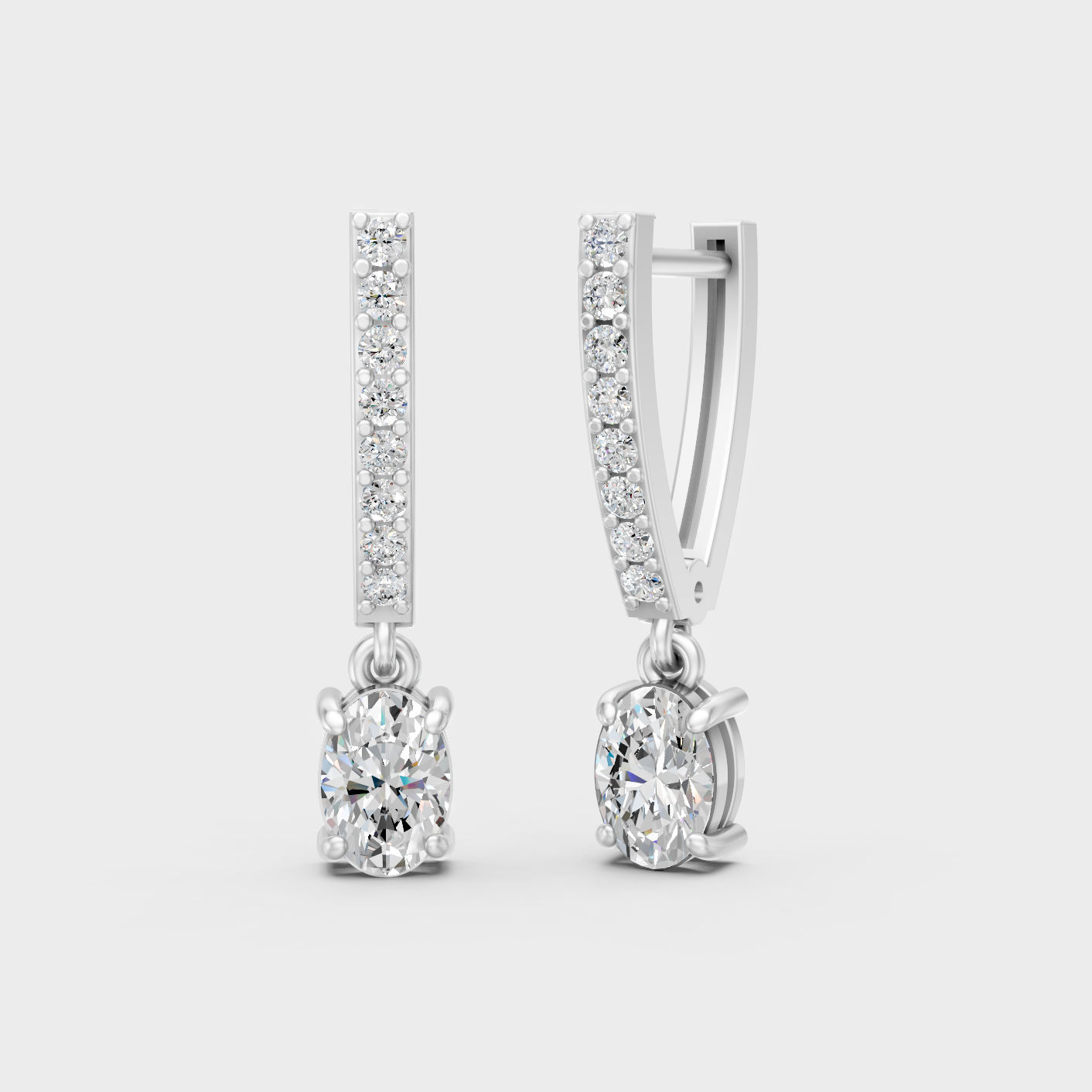 White Gold 1.29 Ct Lab Grown Round Oval Diamond Earrings Certified Fine Jewelry